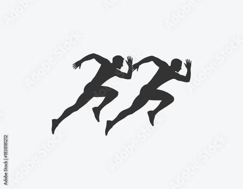 Running two man black silhouette isolated vector illustration.