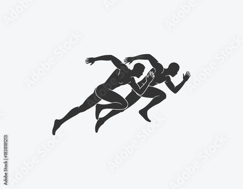 Running two man black silhouette isolated vector illustration.