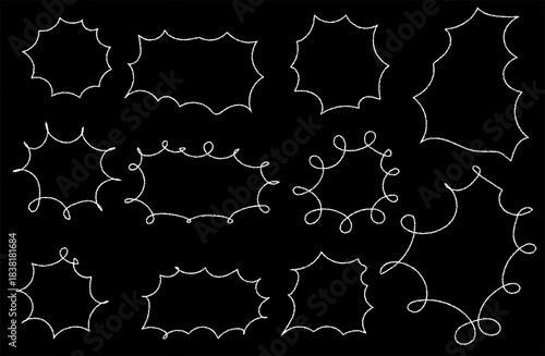 手書きトゲトゲふきだしセット　白線