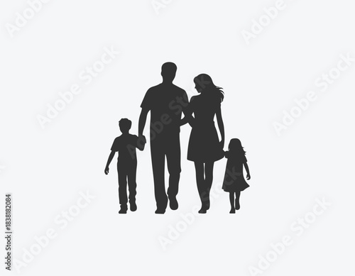 Silhouettes of family father mother and childrean