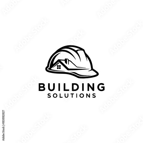 Building solutions logo with hard hat and house outline
