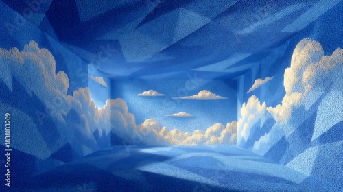 Wallpaper Mural Surreal Blue Sky Landscape with Fluffy Clouds. Torontodigital.ca