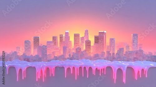 Wallpaper Mural Surreal Cityscape at Sunset with Melting Buildings. Torontodigital.ca