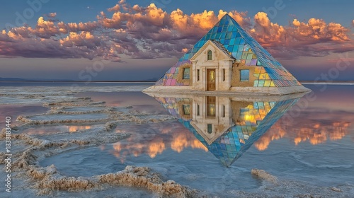 Wallpaper Mural Surreal Salt Flat House Reflection at Sunset. Torontodigital.ca