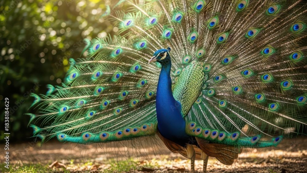 Obraz premium Peacock displaying its magnificent tail feathers