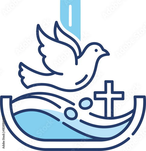 Flat 2D vector of baptism water symbol for Epiphany with simple line design on white background
