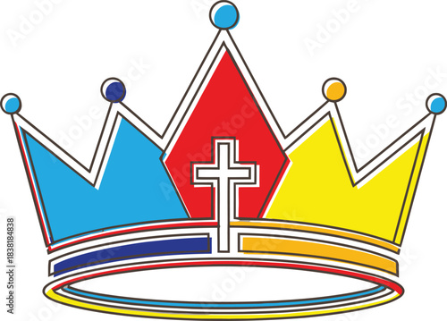 Flat 2D vector of crown symbolizing King Jesus with bright colors on clean white background