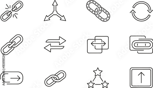 Essential collection of diverse business technology internet communication and user interface thin line vector icons representing various web functions