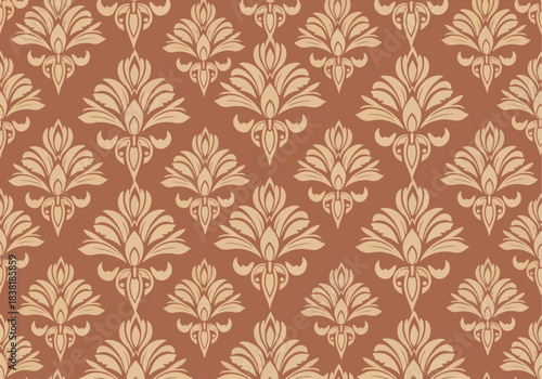 Seamless floral pattern vintage wallpaper with beige flower ornament decoration