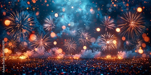 Panoramic Fireworks Display Lighting Up the Night Sky with Colorful Explosions Over a Crowd