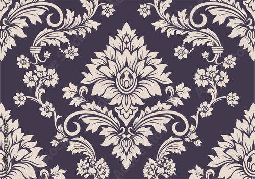 Seamless vintage floral damask pattern vector texture wallpaper