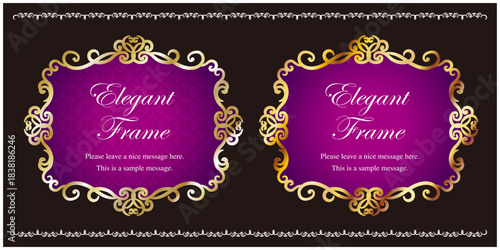 高級感のあるエレガンスなフレームセット、装飾デザイン、飾り罫、上品な背景、ゴールド、パープル