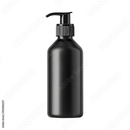 Matte black pump bottle for cosmetic or hygiene product isolated on white