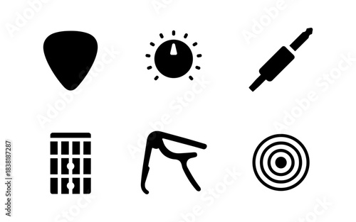 Musical instrument icons in a minimalist black and white design