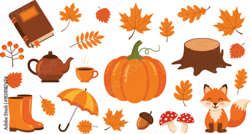Autumn Fall Season Flat Design Icon Set Collection