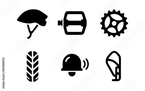 Bicycle parts icons in black and white, perfect for cycling and outdoor themes