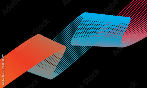 Abstract vector in colorful gradations on a dark background. Modern, dynamic and futuristic wavy lines. Suitable for technology designs, digital posters, presentation backgrounds and creative graphic.