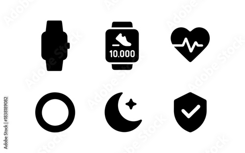 Smartwatch Icons: Fitness, Health, and Security in a Minimalist Style