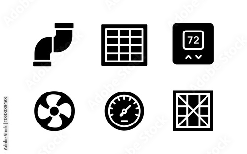 HVAC system icons in a clean, modern, and minimalist style