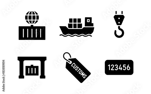 Shipping and logistics icons representing global trade and customs clearance