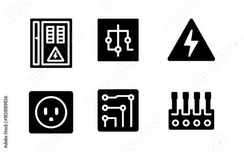 Electrical icons set in black and white, perfect for design and infographics
