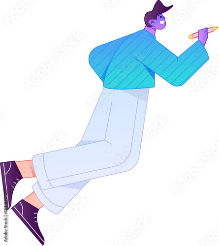 Vector flat gradient illustration of a character flying and hovering.

