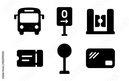 Public transportation icons in black and white for various uses