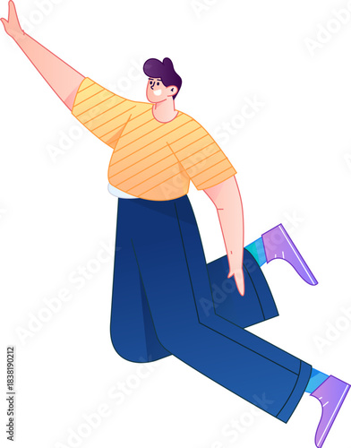 Vector flat gradient illustration of a character flying and hovering.
