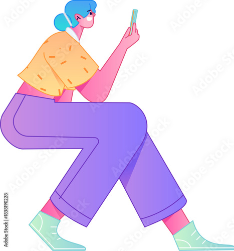 Vector flat gradient illustration of a character flying and hovering.
