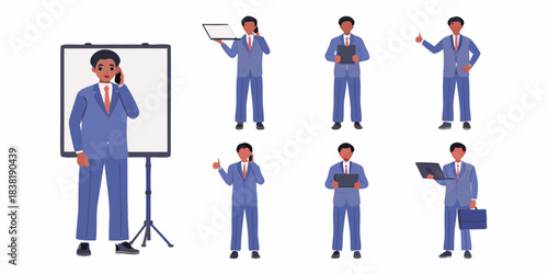 Diverse group of business professionals in suits presenting and communicating