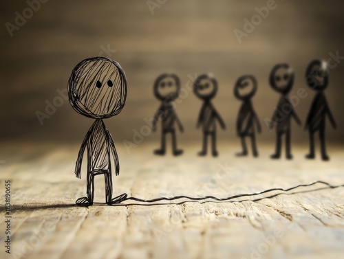 Hand-drawn figures depicting feelings of loneliness and isolation