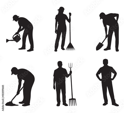 Gardening Worker Silhouettes Vector Set