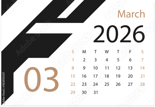 Calendar 2026. March 2026. Tear-off calendar. Personal organizer