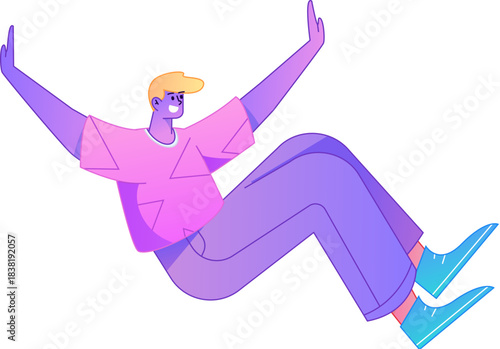 Vector flat gradient illustration of a character flying and hovering.
