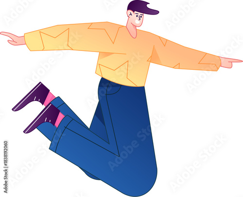 Vector flat gradient illustration of a character flying and hovering.
