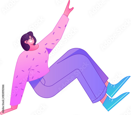 Vector flat gradient illustration of a character flying and hovering.
