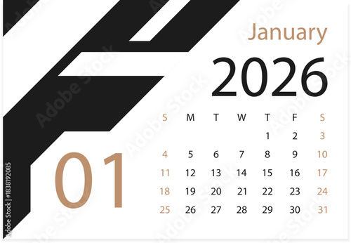 Calendar 2026. January 2026. Tear-off calendar. Personal organizer