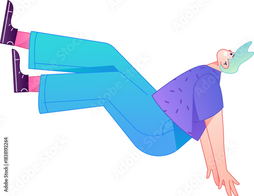 Vector flat gradient illustration of a character flying and hovering.
