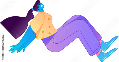 Vector flat gradient illustration of a character flying and hovering.
