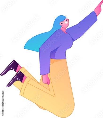Vector flat gradient illustration of a character flying and hovering.
