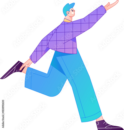 Vector flat gradient illustration of a character flying and hovering.
