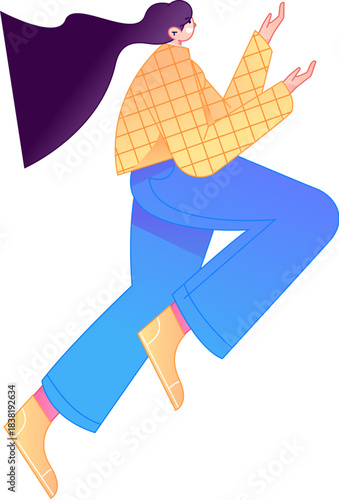 Vector flat gradient illustration of a character flying and hovering.
