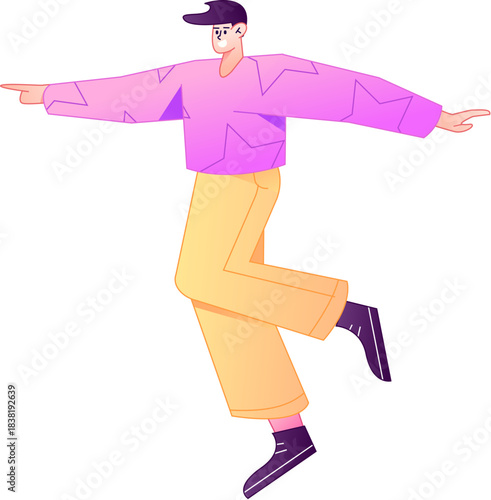 Vector flat gradient illustration of a character flying and hovering.
