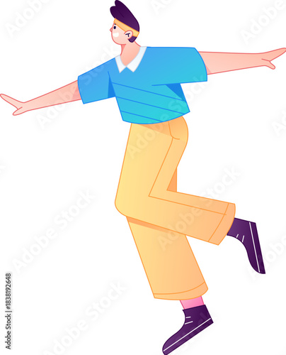 Vector flat gradient illustration of a character flying and hovering.
