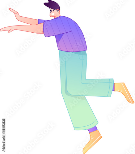 Vector flat gradient illustration of a character flying and hovering.
