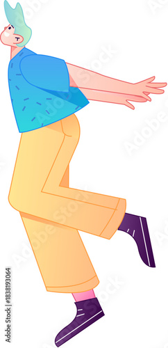 Vector flat gradient illustration of a character flying and hovering.
