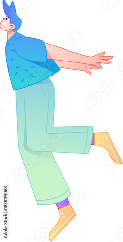 Vector flat gradient illustration of a character flying and hovering.
