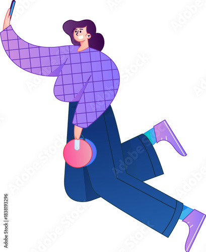 Vector flat gradient illustration of a character flying and hovering.
