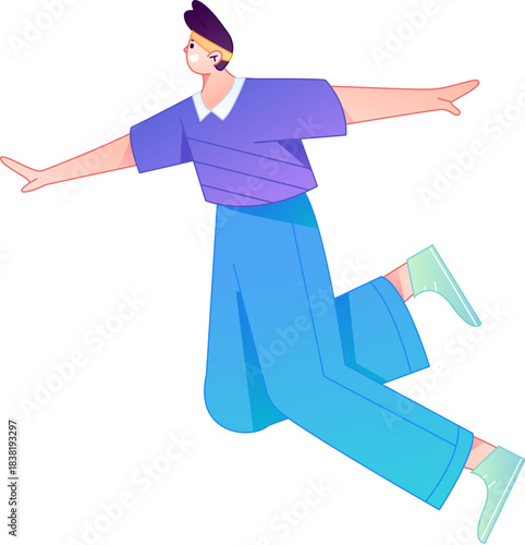 Vector flat gradient illustration of a character flying and hovering.
