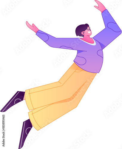 Vector flat gradient illustration of a character flying and hovering.
